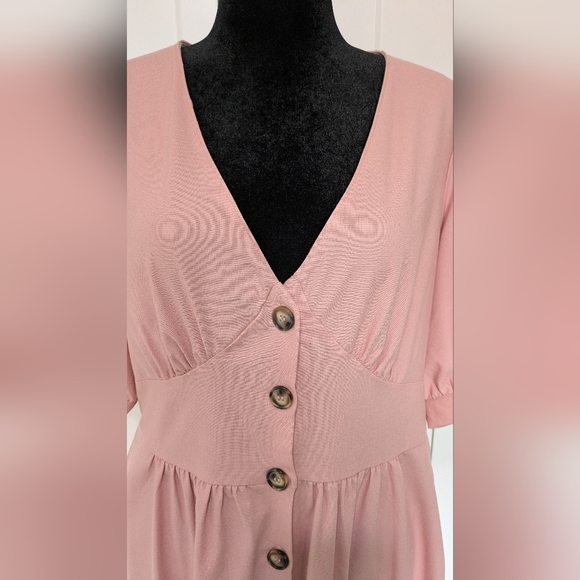 City Chic Linen Midi Dress Dusty Pink Puff Sleeve V-Neck Sundress Size 16, New! - Picture 4 of 12